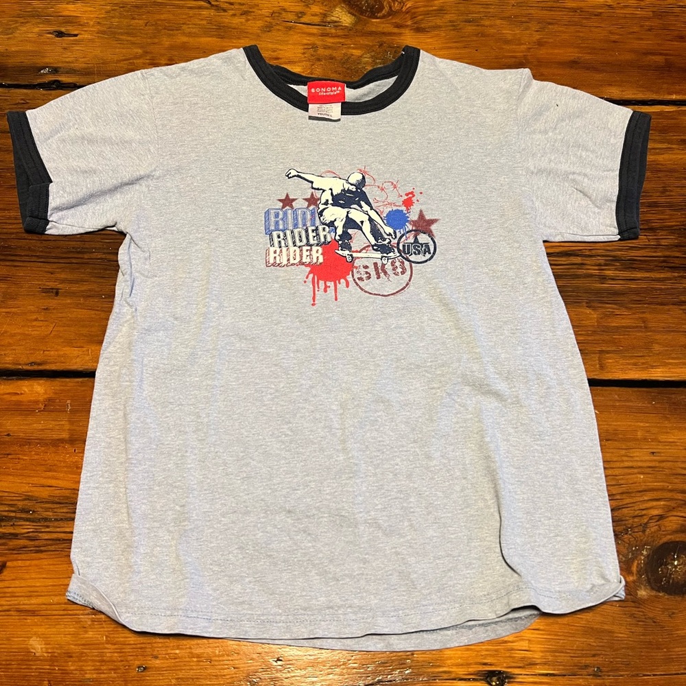 Sonoma Gray Kids Tee with Skateboard Graphic Print